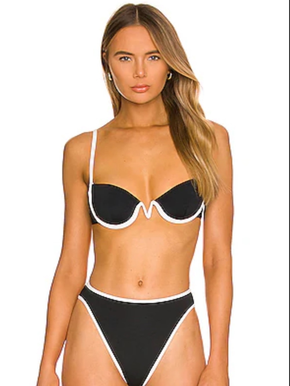 l*space Black Nico Bikini Top with White Ring Detail
